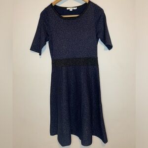 Boden Knit Metallic Half Sleeve Fit and Flare Milano Dress Midnight Blue size 6